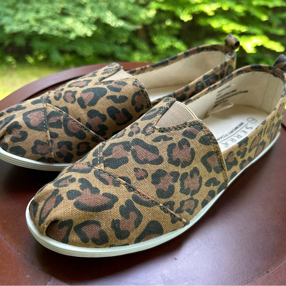 Canvas Leopard Print Espadrille Flats | Women’s 7 | Memory Foam Slip Ons